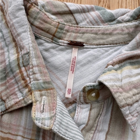FREE PEOPLE Nordic Day Top In Ivory  Button down plaid shirt - XS - Picture 7 of 17